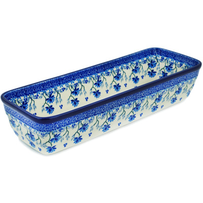 Polish Pottery Rectangular Baker 12&quot; Blue Grapevine