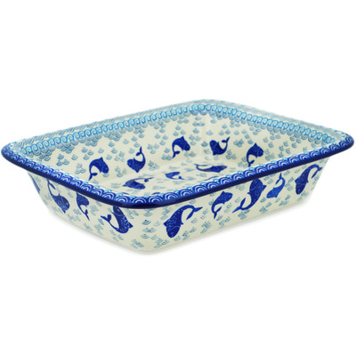 Polish Pottery Rectangular Baker 12" Blue Herring Waters