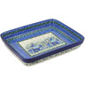 Polish Pottery Rectangular Baker 12&quot; Blue Meadow UNIKAT