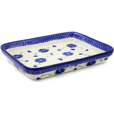 Polish Pottery Rectangular Baker 12" Blue Poppies