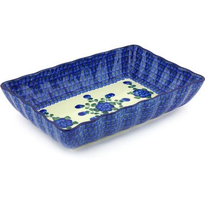 Polish Pottery Rectangular Baker 12" Blue Poppies