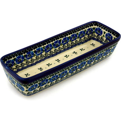 Polish Pottery Rectangular Baker 12" Blue Poppy Chain