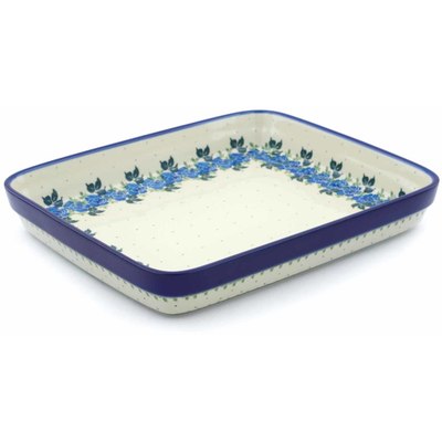 Polish Pottery Rectangular Baker 12" Blue Rose