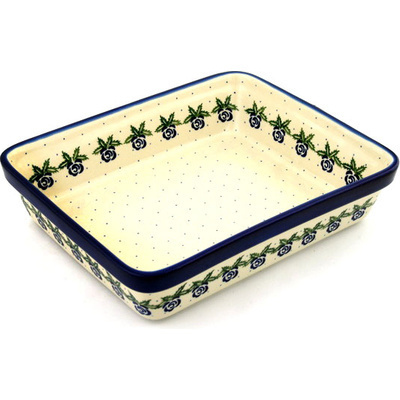 Polish Pottery Rectangular Baker 12&quot; Blue Rose