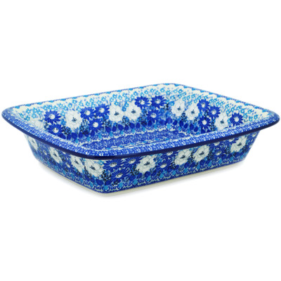 Polish Pottery Rectangular Baker 12&quot; Blue Wildflower Meadow UNIKAT