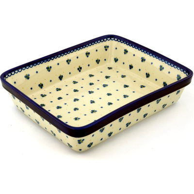 Polish Pottery Rectangular Baker 12" Blueberry Stars