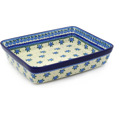Polish Pottery Rectangular Baker 12&quot; Bluebuds