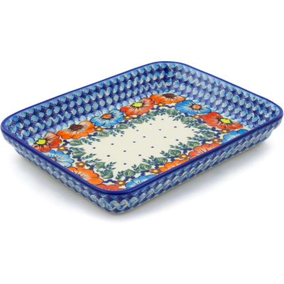 Polish Pottery Rectangular Baker 12" Bold Poppies UNIKAT