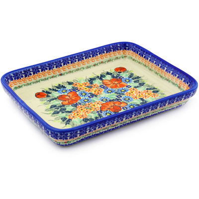 Polish Pottery Rectangular Baker 12" Bold Poppies UNIKAT