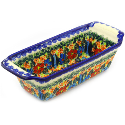 Polish Pottery Rectangular Baker 12" Bold Poppies UNIKAT