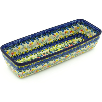 Polish Pottery Rectangular Baker 12&quot; Brilliant Blue UNIKAT