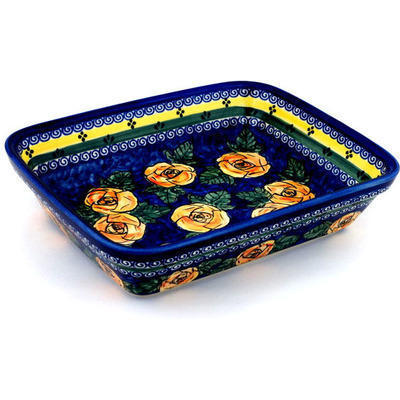 Polish Pottery Rectangular Baker 12" Cabbage Roses