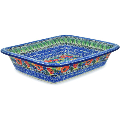 Polish Pottery Rectangular Baker 12" Cabin Meadow UNIKAT
