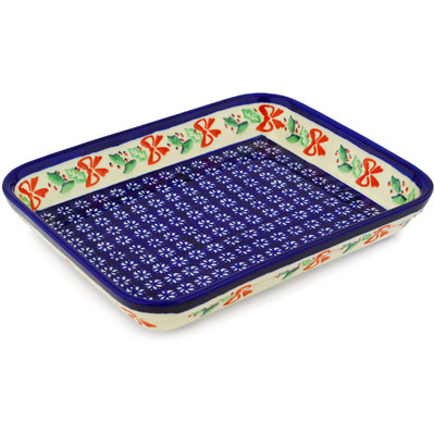 Polish Pottery Rectangular Baker 12" Christmas Bows