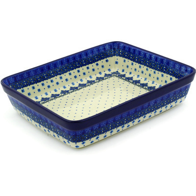 Polish Pottery Rectangular Baker 12" Cobalt Daisies