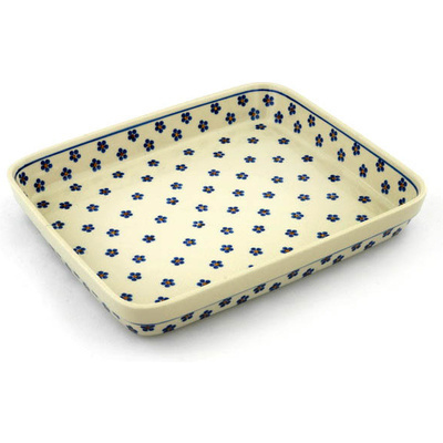 Polish Pottery Rectangular Baker 12" Daisy Dots