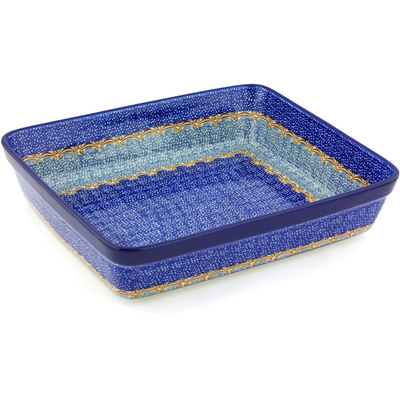 Polish Pottery Rectangular Baker 12" Denim Cloth