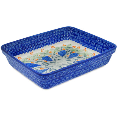 Polish Pottery Rectangular Baker 12&quot; Elisas Bluebonnets UNIKAT