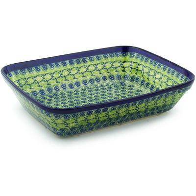 Polish Pottery Rectangular Baker 12" Emerald Forest