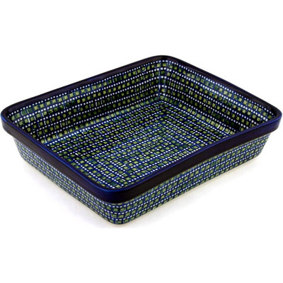 Polish Pottery Rectangular Baker 12" Emerald Mosaic