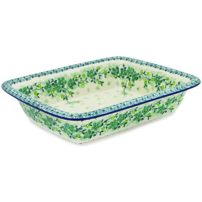 Polish Pottery Rectangular Baker 12" Evergreen Wreath