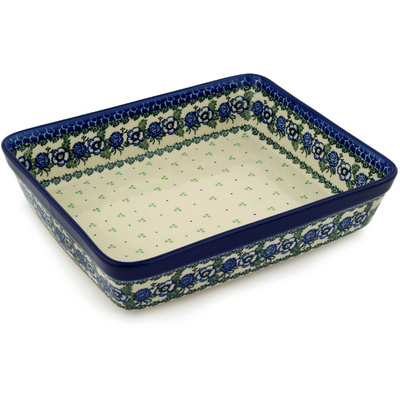 Polish Pottery Rectangular Baker 12&quot; Everlasting Flowers