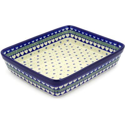Polish Pottery Rectangular Baker 12" Fancy Heart