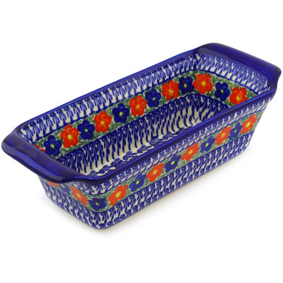 Polish Pottery Rectangular Baker 12" Floral Burst