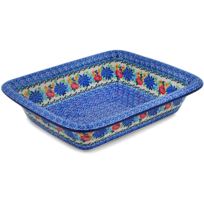 Polish Pottery Rectangular Baker 12&quot; Floweret