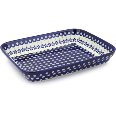 Polish Pottery Rectangular Baker 12&quot; Flowering Peacock