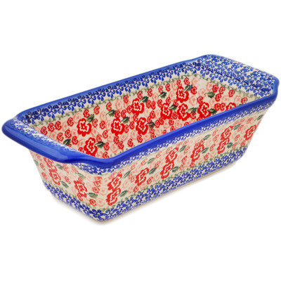 Polish Pottery Rectangular Baker 12&quot; Fluctuating Pansy&#039;s