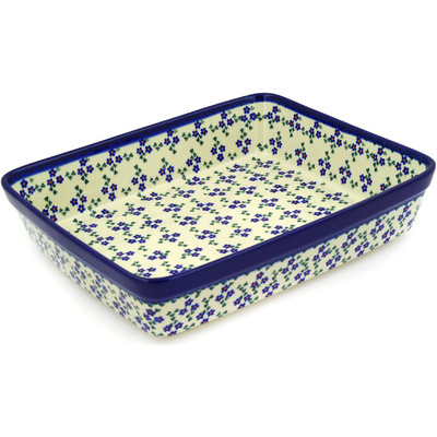 Polish Pottery Rectangular Baker 12&quot; Forget Me Not Chain