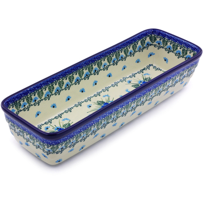 Polish Pottery Rectangular Baker 12&quot; Forget Me Not UNIKAT