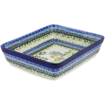 Polish Pottery Rectangular Baker 12" Fox Friend UNIKAT