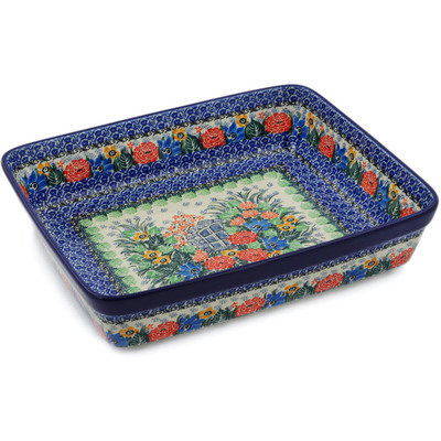 Polish Pottery Rectangular Baker 12&quot; Garden Dreams UNIKAT