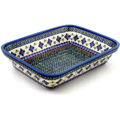 Polish Pottery Rectangular Baker 12" Gingham Flowers