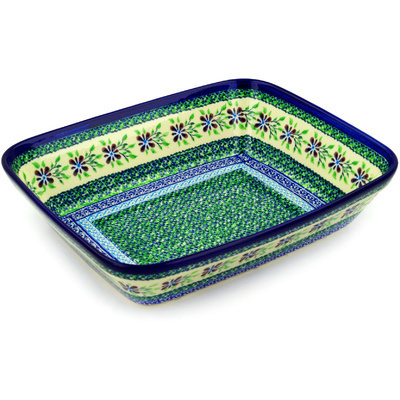 Polish Pottery Rectangular Baker 12" Gingham Garden