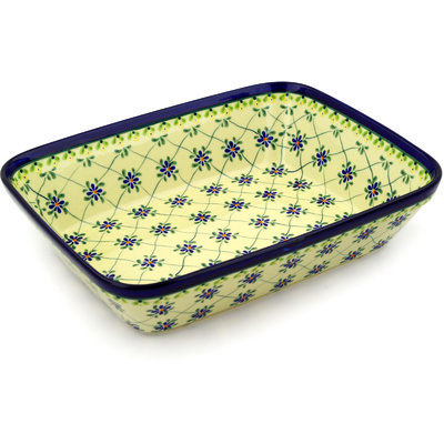 Polish Pottery Rectangular Baker 12" Gingham Trellis
