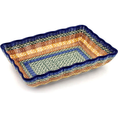 Polish Pottery Rectangular Baker 12&quot; Grecian Sea