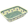 Polish Pottery Rectangular Baker 12&quot; Green Bubbles