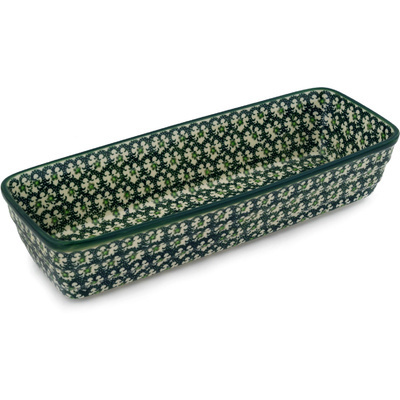 Polish Pottery Rectangular Baker 12&quot; Green Garlands