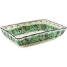 Polish Pottery Rectangular Baker 12" Green Wreath UNIKAT