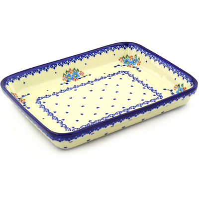 Polish Pottery Rectangular Baker 12&quot; Hearts And Flowers