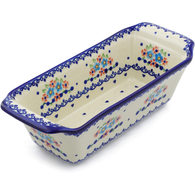 Polish Pottery Rectangular Baker 12&quot; Hearts And Flowers
