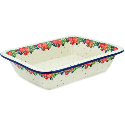 Polish Pottery Rectangular Baker 12" In The Rose Garden
