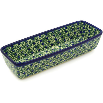 Polish Pottery Rectangular Baker 12" Lobelia Vines