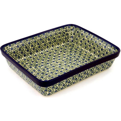 Polish Pottery Rectangular Baker 12" Lobelia Vines
