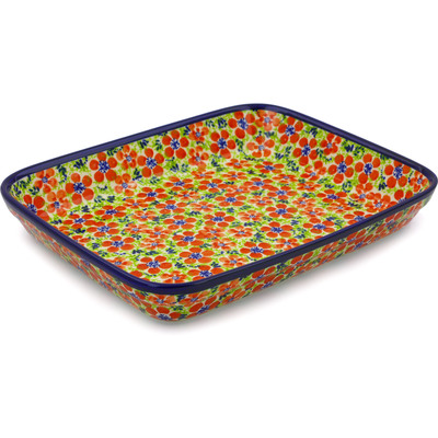 Polish Pottery Rectangular Baker 12" Magnificent Red