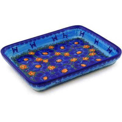 Polish Pottery Rectangular Baker 12&quot; Midnight Garden UNIKAT