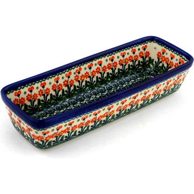 Polish Pottery Rectangular Baker 12" Peach Spring Daisy
